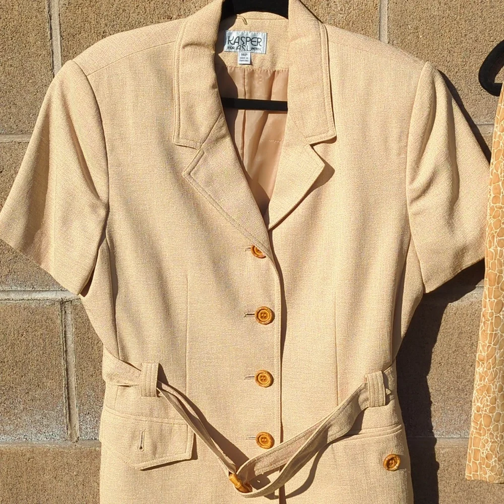 Kasper Cream Short-Sleeve Belted Blazer And Skirt Set, 14P - Picture 12 of 15